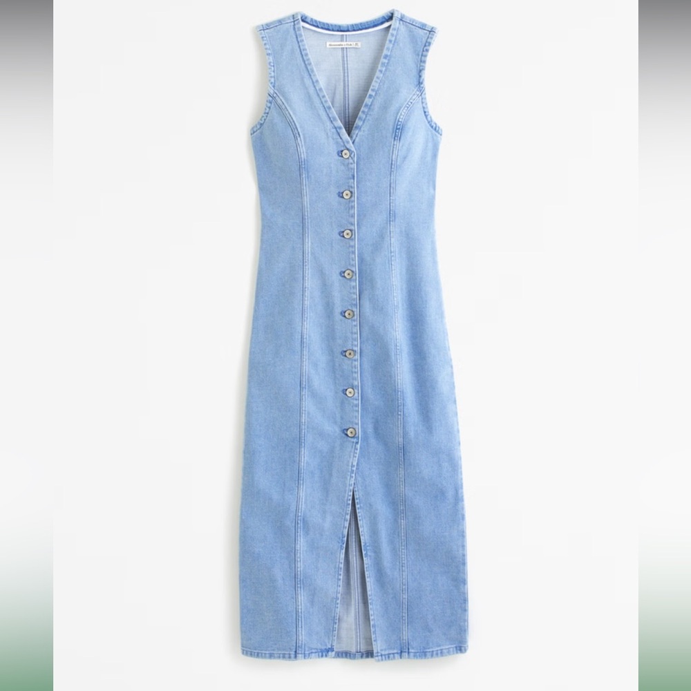 Sleeveless Light Blue Denim Button-Front Midi Dress - Picture 5 of 13